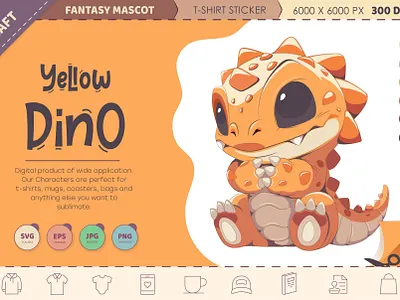 Cartoon yellow dino. cartoon comic illustration noai vector