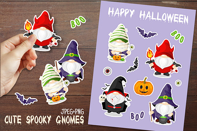 Cute Halloween Gnomes Stickers bundle collection colorful cute gnomes graphic design halloween illustration set sticker sheet stickerpack stickers