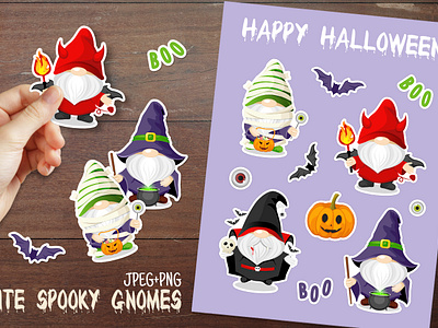 Cute Halloween Gnomes Stickers bundle collection colorful cute gnomes graphic design halloween illustration set sticker sheet stickerpack stickers