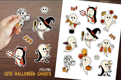 Cute Halloween Ghosts Sticker sheet bundle cartoon characters collection colorful ghost illustration set sticker pack sticker sheet stickers