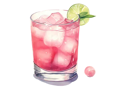 Pink Melon Ball Cocktail Illustration low ball glass melon ball cocktail pink cocktail