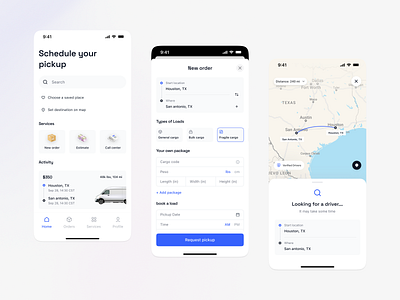 Delivery Logistic Mobile App cargo delivery ios iphone loader logistic maps order order details pickup prototype schedule search transport