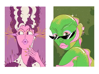 Halloween Glamour Shots bride of frankenstein character character design classic horror digital illustration glam glamour halloween horror illustration monster palette procreate spooky spooky season swamp monster