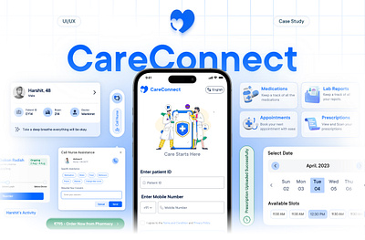 CareConnect- UI/UX Case Study. cards mobile picker ui ux
