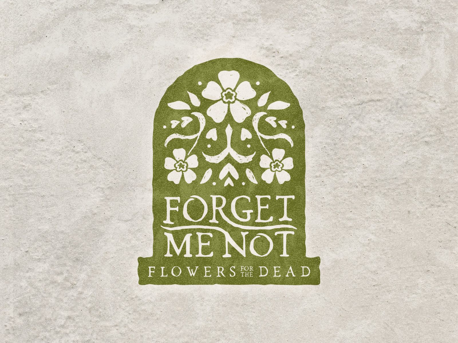 Forget Me Not Flowers (Halloween Design #3) brand design brand identity branding cemetery design florist flowers green halloween hand drawn headstone icon illustrator letters logo logo design mockup october tombstone typography