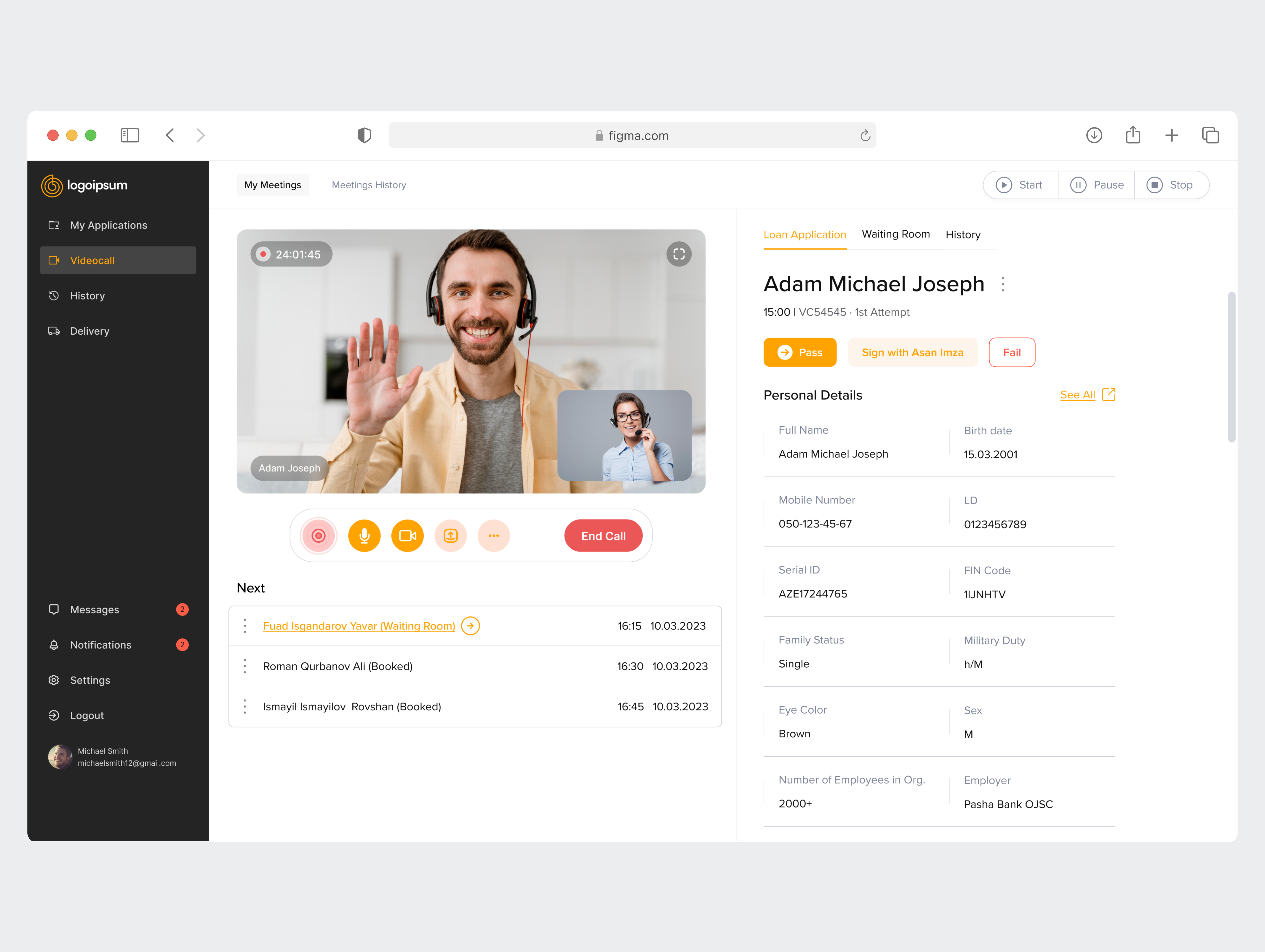 Customer Check Platform (B2C) b2c call customer data design interface orange platform ui user interface video call web design
