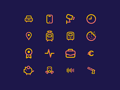 Smartmove | Icons badge beat bus camera car clock cookie euro icon icons illustration lever mask phone piggybank pin sound suitcase tram ui