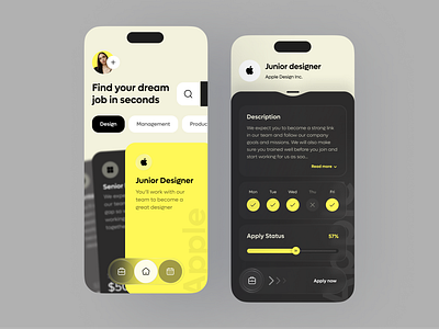 Job Search App cards design glassmorphism interface job mobile search ui ux