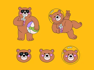 Boba Fest Bear Mascot for Adobe MAX adobe astronaut beach bear beverage boba branding cute design food illustration logo mascot quirky space