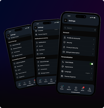 Mobile Settings Page 🔨 app design daily ui dark mode settings design challenge ios settings mobile app mobile settings page mobile settings ui profile profile settings settings settings design settings ios settings page ui challenge uiux ux challenge web settings web settings page website settings page