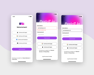 Onboarding screens - Pastell.io log in mesh gradient onboarding sign up ui user interface