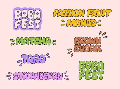 Lettering for Boba Fest branding for Adobe MAX adobe max boba branding brown sugar bubble fest fun illustration lettering logo mango matcha playful quirky strawberry tea