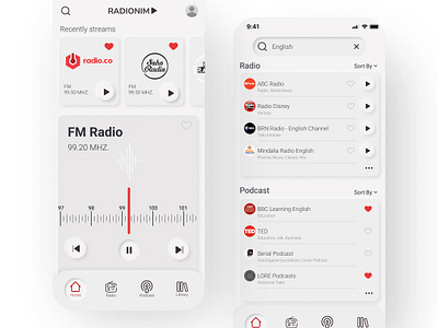 Radio & Podcast app / Neomorphic app application design e commerce mobile mobile app monochrome monochromic neomorphic neomorphism podcast radio ui ux