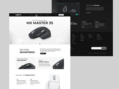 Logitech MX 3S - Landing Page 3d black dailyui industrial landing page linear logitech marketing minimalism minimalist modern mouse mx3 presentation product tech technology ui ux white