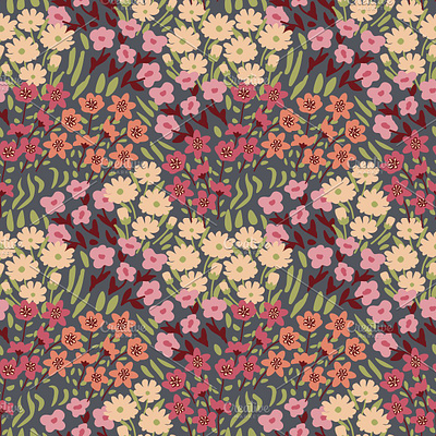 Various flowers pattern decorative design ditsy field floral meadow pattern pink red seamless simple surface design texture white