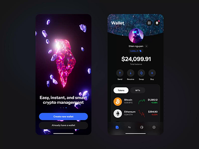 Crystal - Crypto wallet 3d design after effect animation blockchain c4d crypto wallet mobile mobile app motion product design ui uiux user interface visual design