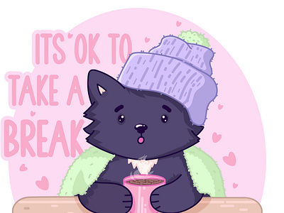 It's ok to take a break! art artwork break character comfy cookies cute design digital dog editorial green illustration lovely pet pink puppy purple sticker vector