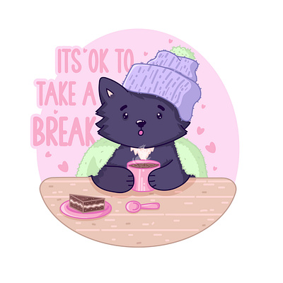 It's ok to take a break! art artwork break character comfy cookies cute design digital dog editorial green illustration lovely pet pink puppy purple sticker vector