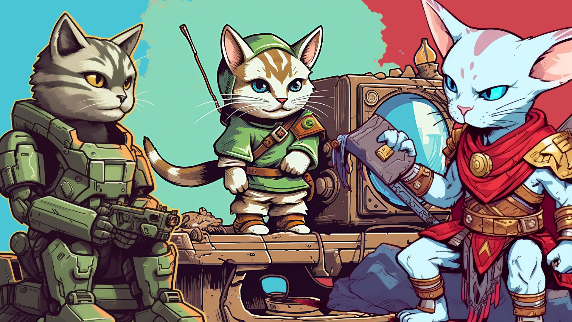 Console Cats — AI T-shirt Illustrations ai apparel illustration midjourney nintendo playstation shopify t shirt xbox