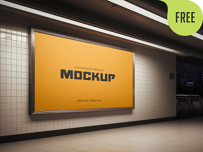 Free Subway Horizontal Billboard Mockup. AI Generated advertising banner billboard display free freebie mockup mockups sign signage signboard station subway train underground urban