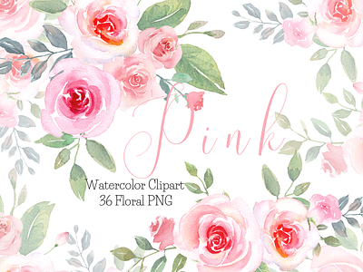 Watercolor Pink Rose Clipart clipart floral illustration floral invitation floral painting graphic elements hand painted pink floral pink flowers pink rose pink rose design rose clipart rose illustration watercolor art watercolor clipart watercolor design watercolor flowers watercolor illustration watercolor rose