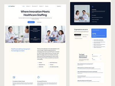 Careforce - Healthcare Workforce Management Software Website call to action company company profile contact us corporate feature health clinic healthcare hero section hospital management modern professional saas software testimonial ui design web design website workforce