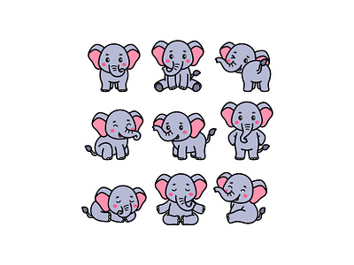 Elephant Doodle Set babyelephant cute cuteelephant doodle elephant icon illustration logo vector