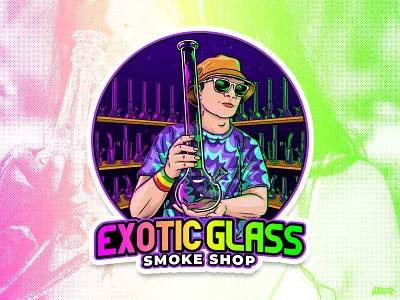 Exotic Glass cannabis cartoon cbd graphic design logo smoke shop sticker design weed