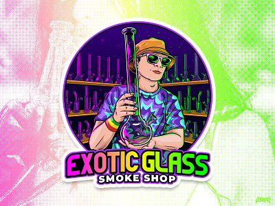 Exotic Glass cannabis cartoon cbd graphic design logo smoke shop sticker design weed