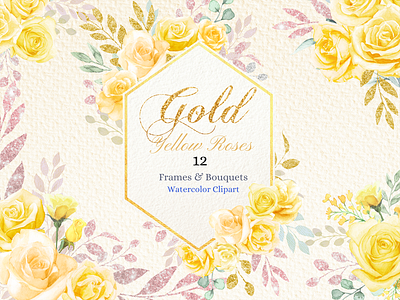 Watercolor Gold Rose Clipart aquarelle card design clipart floral floral clipart floral design floral frames graphic elements invitation clipart rose rose illustration watercolor clipart watercolor flowers watercolor illustration watercolor rose watercolour yellow floral yellow floral design yellow flowers yellow flowrs