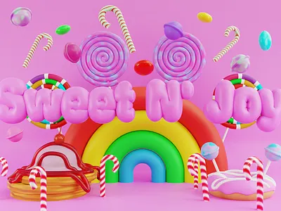 Sweet N' Joy - blender scene 3d 3d blender 3d desgin 3d design 3d model 3d render candy design dessert graphic design illustration joy scene sweets