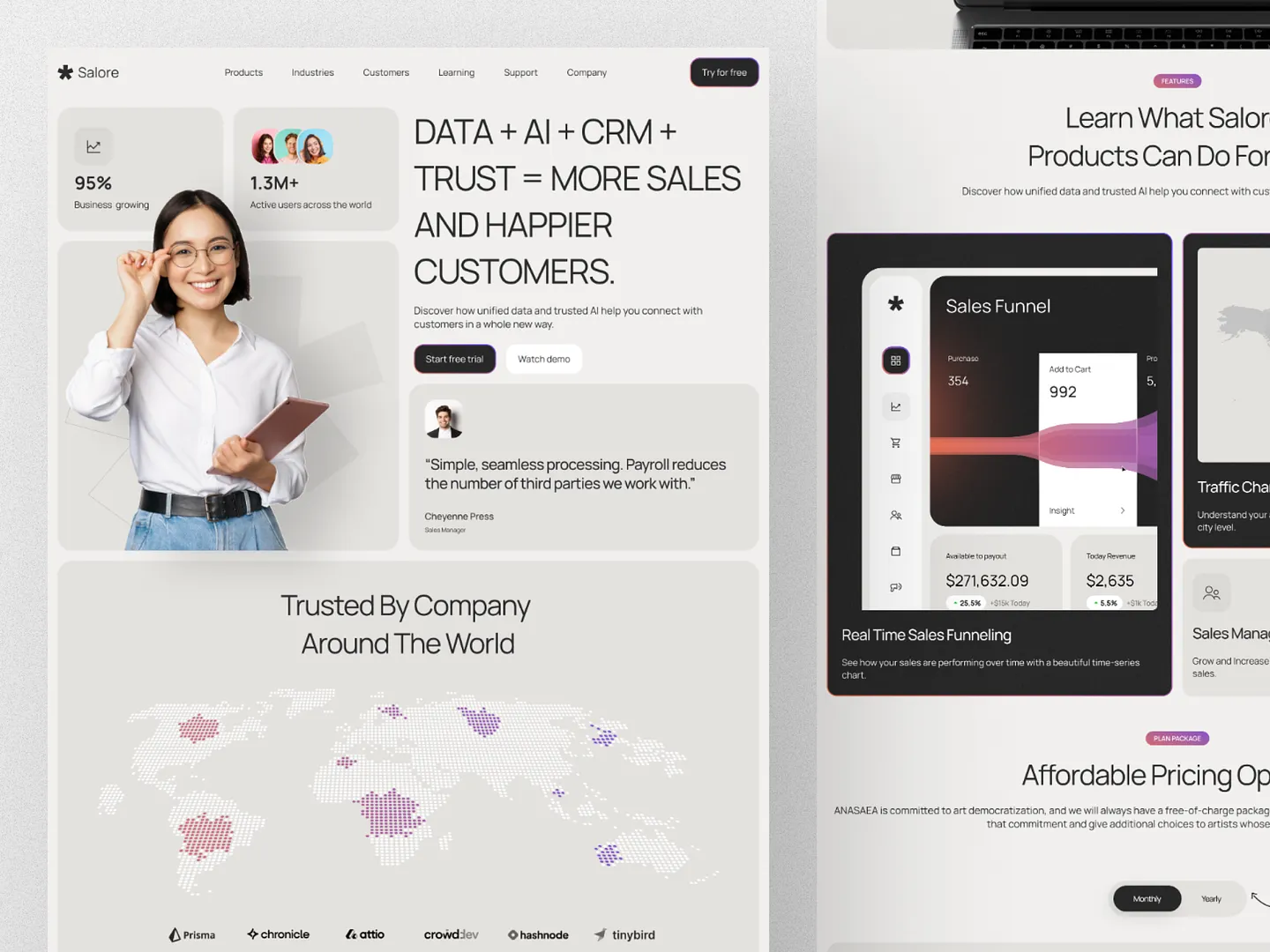 Data Analytics Website Design: Salore's Innovative SaaS Landing Page