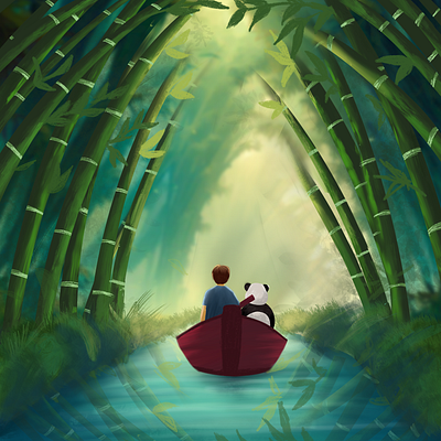 Bamboo River Expedition adventure art artwork bamboo boy boy illustration digital art drawing illustration panda
