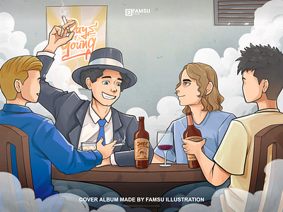 Days of Young album art album cover album cover design album illustration beer cover design detail friends groovy happy illustration music music album music packaging party smoke vinyl art vinyl illustration wine young