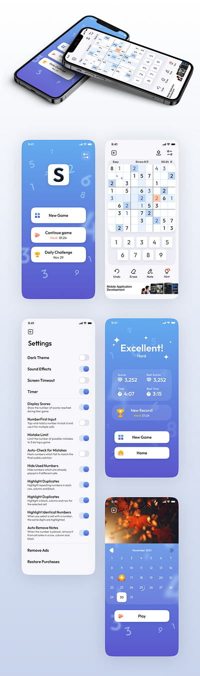 Sudoku game design: Light Theme apk design app design mobile app design