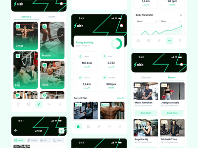 Salsh Gym App - Workout and Trainer Animated Version apps design digital fitness fitness gym gym app inspiration trainer ui uiinspiration userinterface ux visual exploration workout