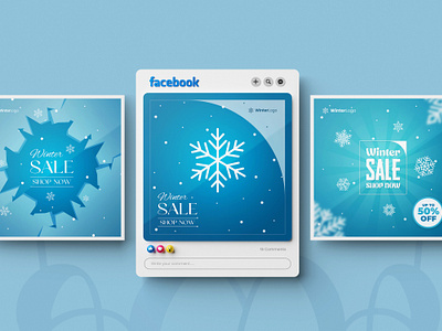 "Winter Sale" Social Media Post Design Template festive fun fire side chats