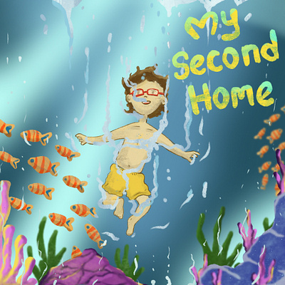 My second Home Illustration beautiful place blue cartoon children bbok colouring book cover book diving fish fullcolour hand drawing illustration kids character kids illustration ocean playing procreate river story book swimming underwater