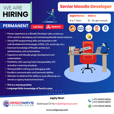 We are looking for a Senior Moodle Developer amigoways amigowaysappdevelopers amigowaysteam branding