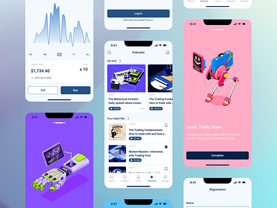 Trading app design application branding design graphic design grid interaction ios mobile mobile app onboarding podcasts profile registration study tasks trading ui ux