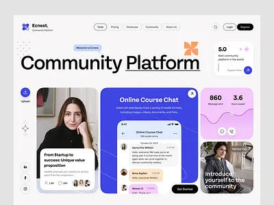 Community Platform Landing Page bima branding chat clean color community desktop features header icon landing page layout logo message minimalist platform typography ui ui design ux