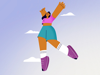 Jumping girl 2d app character character design characters cloud design flat girl illustratin procreate shape texture vector web design