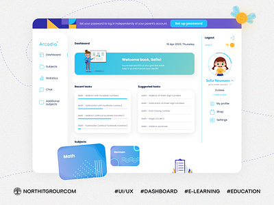 Dashboard for the online educational platform Arcadia dashboard design e learning educational parent student teacher ui