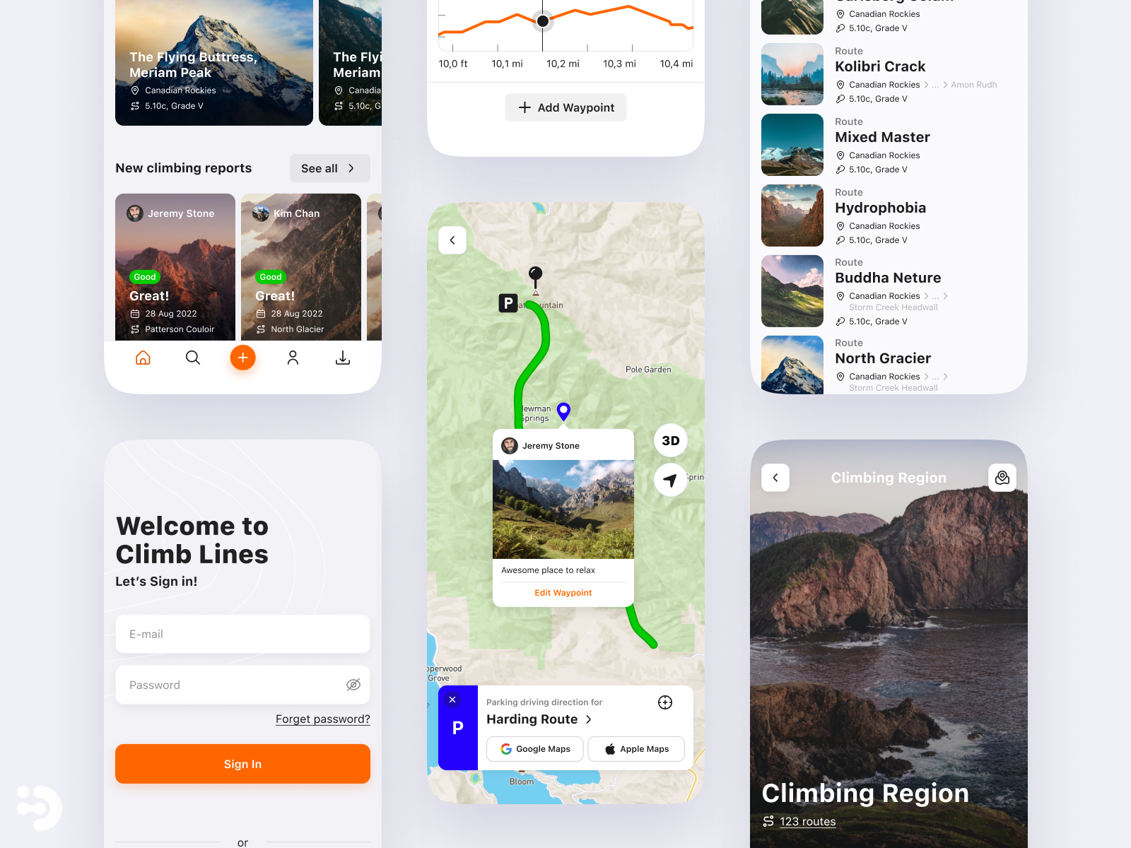 Mobile application for climbers app application authorisation authorization log in login mobile mountains ui uiux ux waypoint