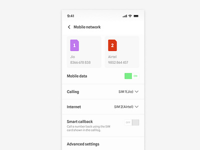 Day 15 >Daily Ui Challenge call settings dailyui on off switch settings sim card switch toggle