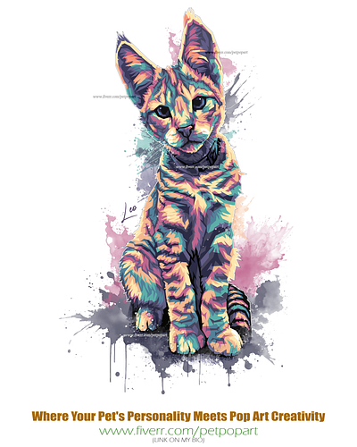 Watercolor Popart Portrait of a Savannah Cat painting popart savannah cat watercolor