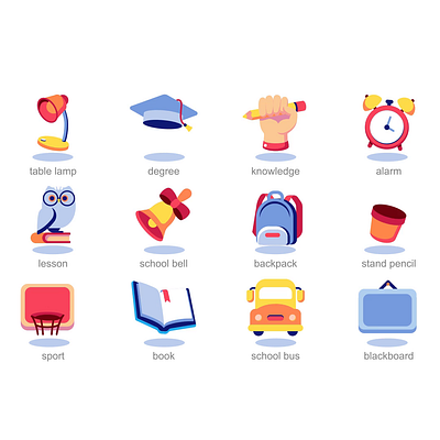 School icons 2d animation backtoschool beginnings classroom design education excitement flat friends icons illustration knowledge learning motion school study