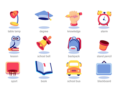 School icons 2d animation backtoschool beginnings classroom design education excitement flat friends icons illustration knowledge learning motion school study