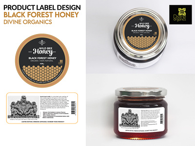 Product Label Design - Divine Organics art black forest honey branding design divine organics flat honey product label branding label design logo minimalist organic product udara indunil udarts ui vector