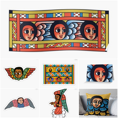 Ethiopian angel art products collection agel art church colourful digital art ethiopia ethiopian face hand drawn head iconic illustration orthodox redbubble religious rockhewn traditional vector wings